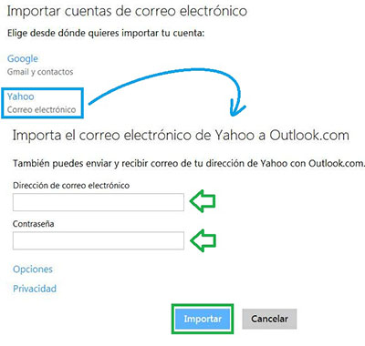 Importar una cuenta de Yahoo a Outlook