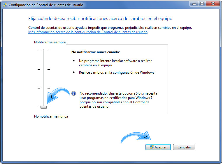 Paso 4 para Desactivar UAC en Windows 7